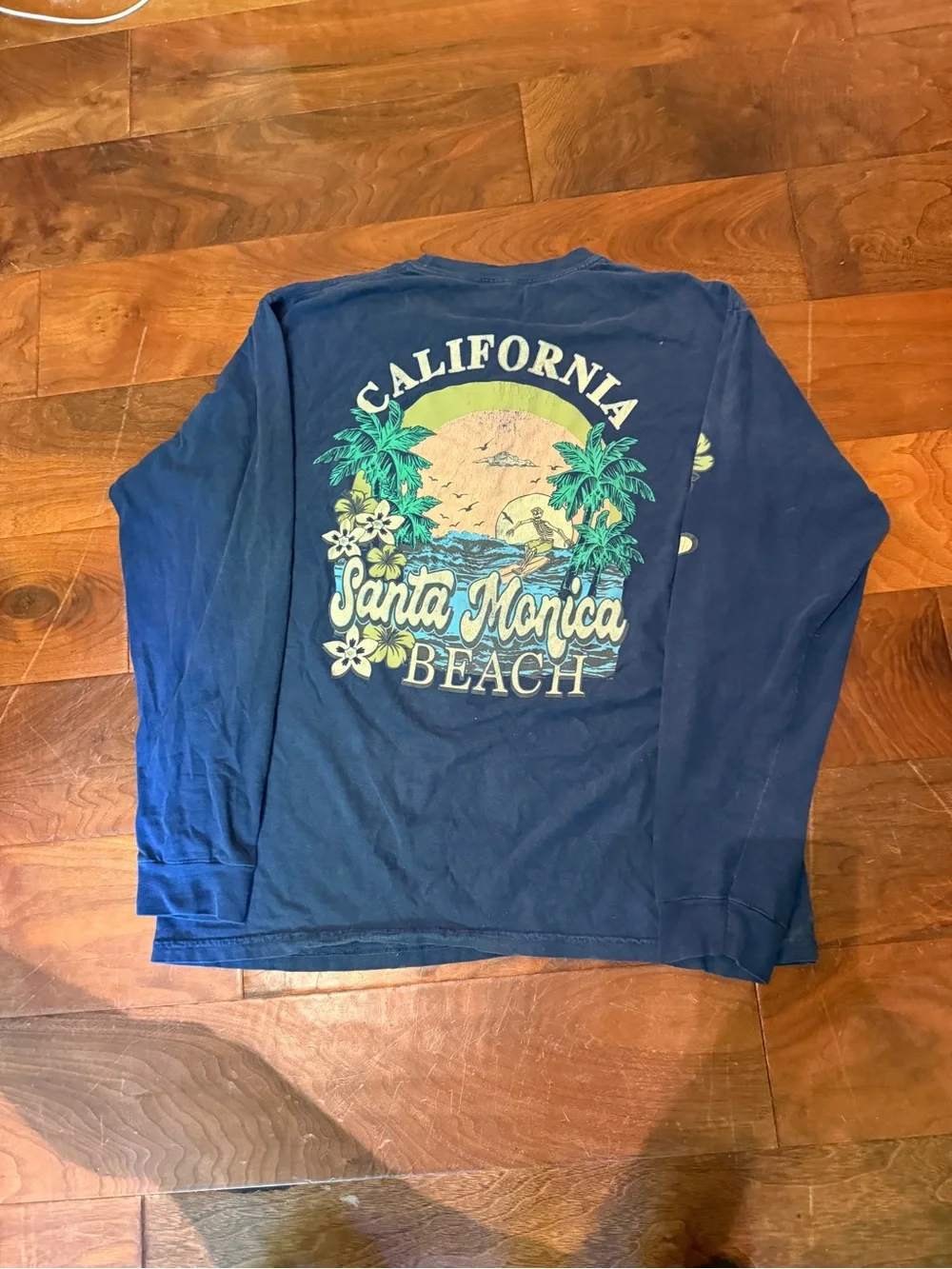 Santa Monica Beach Navy Graphic Long-Sleeve Tee